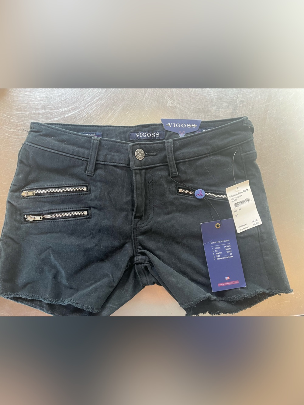 Vigoss Black Denim Shorts with Dual Zippers